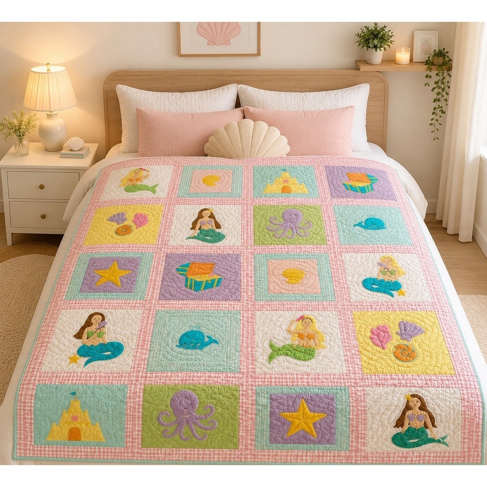 The Company Store Quilt Girls Mermaid Sea World Queen Multicolor